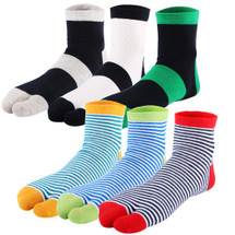 kilofly 6 Pairs Unisex Striped Flip Flop Split V-Toe Tabi Socks Value Pack