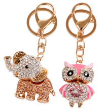 kilofly 2pc Gold Plated Rhinestone Animal Bling Keychain Purse Car Key Holders