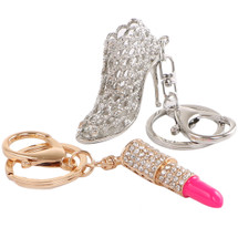 kilofly 2pc Womens Rhinestone Crystal Bling Keychain Purse Bag Car Key Holders