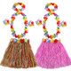 kilofly 2 Sets Girls Elastic Hawaiian Dancer Grass Hula Skirt Floral Lei Costume