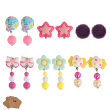 kilofly 6 Pairs Girls Princess Party Favor Jewelry Clip On Earrings Value Pack