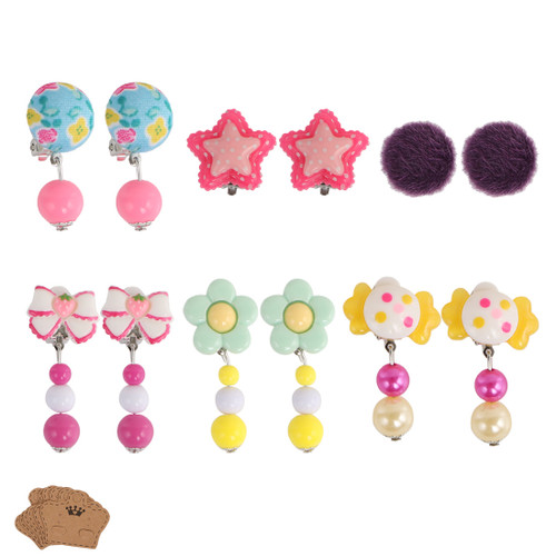 kilofly 6 Pairs Girls Princess Party Favor Jewelry Clip On Earrings Value Pack