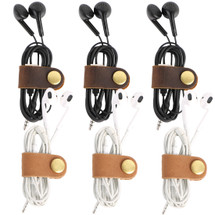 kilofly 6pc Genuine Leather Cord Management Keeper Snap Lock USB Cable Holder Set B