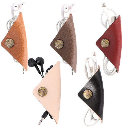kilofly 5pc Genuine Leather Cord Management Keeper Snap Lock USB Cable Holder
