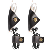 kilofly 4pc Genuine Leather Cord Management Keeper Snap Lock USB Cable Holder, Black