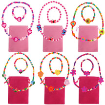 kilofly 6 Sets Princess Party Favors Girls Jewelry Value Pack + Gift Pouches
