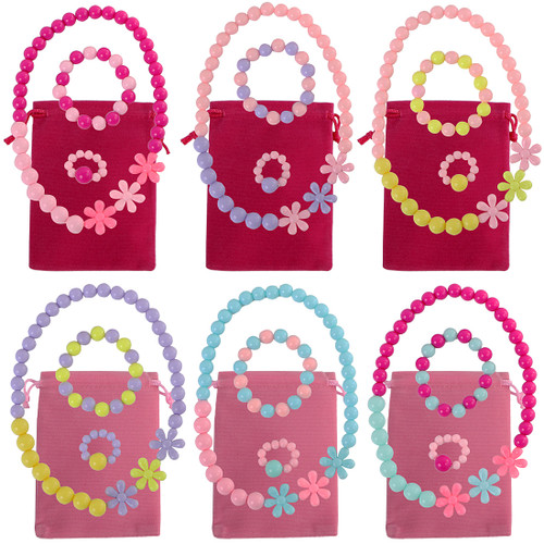 kilofly 6 Sets Princess Party Favors Girls Jewelry Value Pack + Gift Pouches
