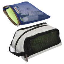kilofly 2pc Zippered Mesh Travel Pouch Toiletry Bag Wash Kit Hand Carry Combo