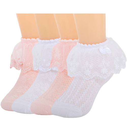 kilofly 4 Pairs Girls Soft Breathable Lace Trim Ruffle Cuff Dress Ankle Socks