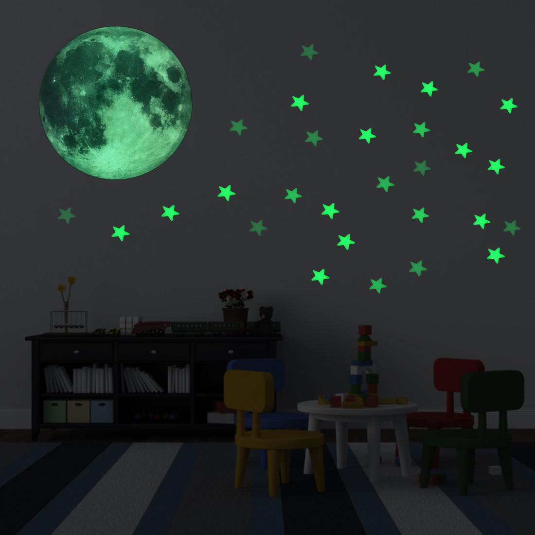 Kilofly 2 Sets Glow In The Dark Luminous Moon Stars Wall Ceiling Decal Stickers