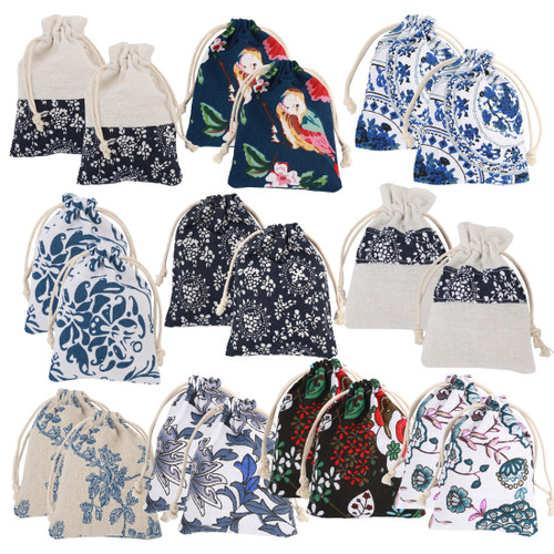 kilofly 20pc Chinese Jewelry Coin Purse Pouch Floral Print Drawstring Gift Bag