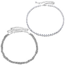 kilofly 2pc Women Elegant Silver Metal Thin Chain Clasp Skinny Belts Waist Bands