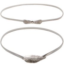 kilofly 2pc Women Elegant Silver Metal Thin Stretch Clasp Skinny Belt Waist Band