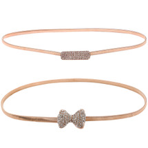 kilofly 2pc Women's Metal Rhinestone Thin Stretch Skinny Belt Waistbands