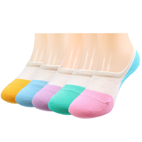 KF Baby Non Skid Silicone Heel Grip No Show Socks, 5 Pairs, Infants to Toddlers