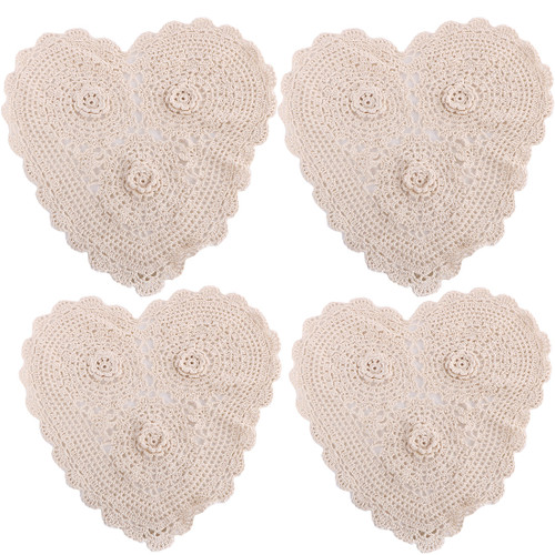 kilofly 4pc Heart Crochet Cotton Lace Table Placemat Handmade Doilies Value Pack
