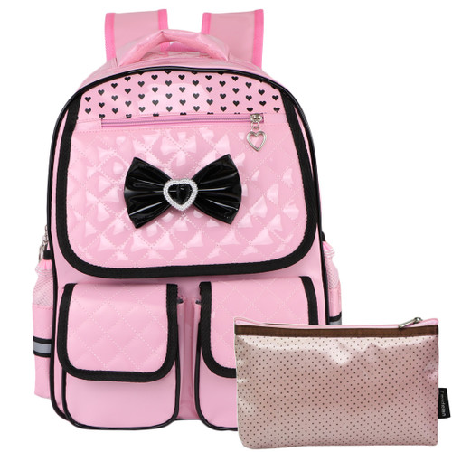 kilofly Girls PU Leather Laptop School Bag Travel Backpack + Zippered Pouch Set