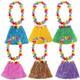 kilofly 6 Sets Girls Elastic Hawaiian Dancer Grass Hula Skirt Floral Lei Costume