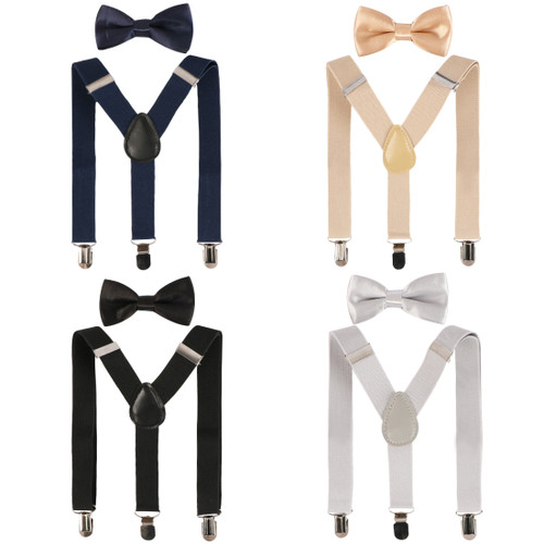 kilofly 4 Sets Boys Pre-tied Adjustable Neck Bow Ties + Elastic Suspenders Pack