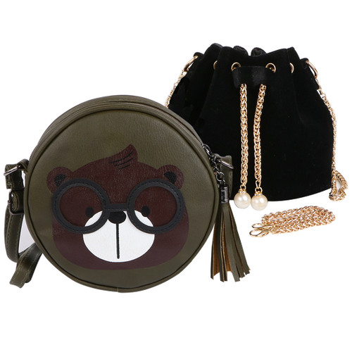 kilofly 2pc Little Girl Cute Bear Handbag Shoulder Bag Crossbody Purse Combo Set