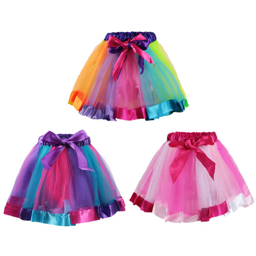kilofly 3 Girls Ballet Dance Rainbow Tutu Princess Tulle Skirts
