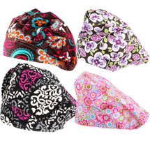 kilofly 4pc Women's Adjustable Scrub Cap Sweatband Bouffant Hats Value Set