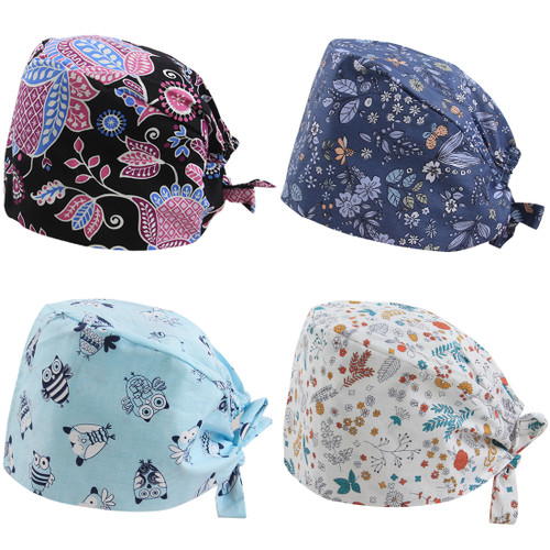 kilofly  Women Men Adjustable Scrub Cap Sweatband Bouffant Hats Value Set of 4