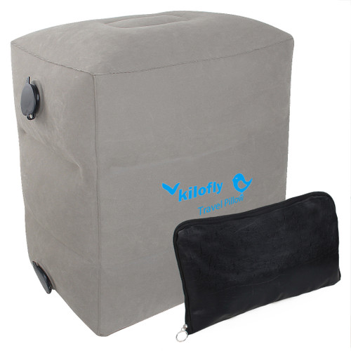kilofly Inflatable Foot Rest Cushion Adjustable Airplane Travel Pillow + Pump Bag