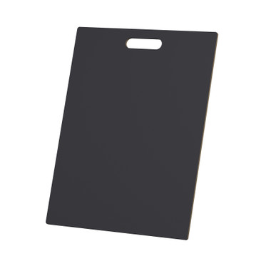 McColl Display Solutions' stock black 16" x 21" tile sample boards are in stock and ready to ship. Popular and durable black vinyl substrate has a slight texture to allow for more effective adhesion of samples. Boxed in cartons of twenty for those who need quick and easy sample boards for immediate shipment. Durable Sturdy 1/4" MDF with smart-looking rounded corners and a comfortable 4" wide by 1" high handle at top center.