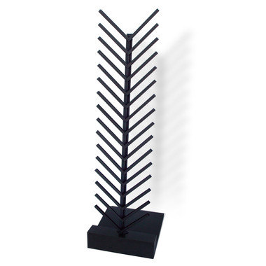 The McReady Rack Tile Display holds loose flooring samples up to 1/2" thick and has a black powder coated steel spine and channels - with black melamine base.