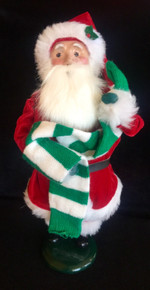 RED VELVET SANTA WITH LONG GREEN AND WHITE STOCKING BYERS CHOICE LTD VINTAGE VINTAGE RETIRED BYERS CHOICE