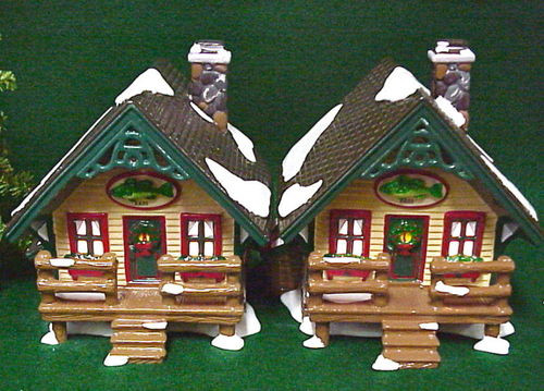 FISHERMAN'S NOOK CABINS BASS AND TROUT # 54615 s/2 DEPT 56 RETIRED SNOW  VILLAGE - Broughton Traditions