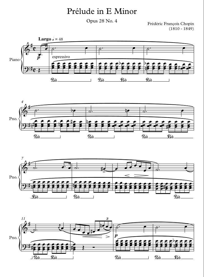 Sheet Music Chopin Op 28 No 4 In E Minor