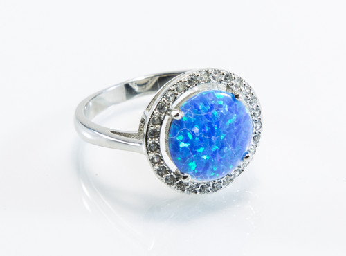 Round Lab Created Opal with Micro Pave Cubic Zirconia Design