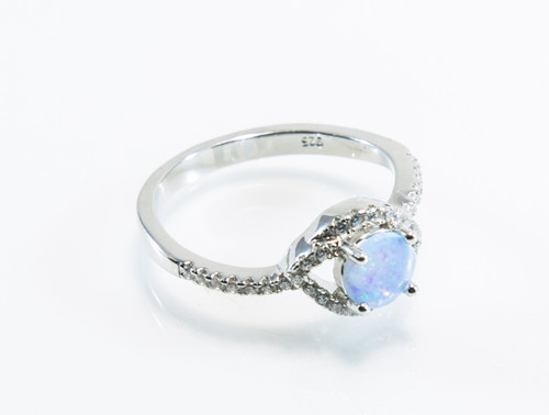 Eye-Shaped Micro Pave Design Over Blue Lab Created Opal