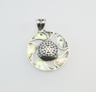 Round Paua Shell Pendant with Granulated Dot Center