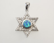 Lab Created Opal and Micro Pave Cubic Zirconia Jewish Star 