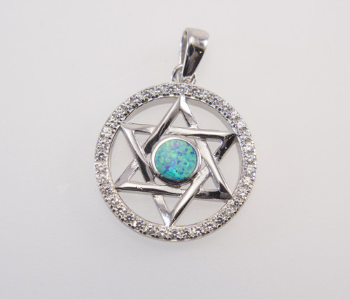 Blue Lab Created Opal and Micro Pave Cubic Zirconia