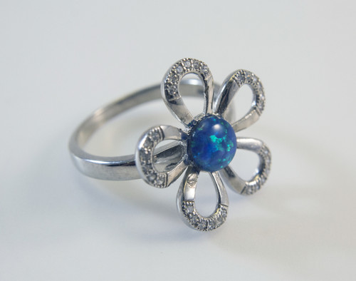 Blue Lab Created Opal and Micro Pave Cubic Zirconia