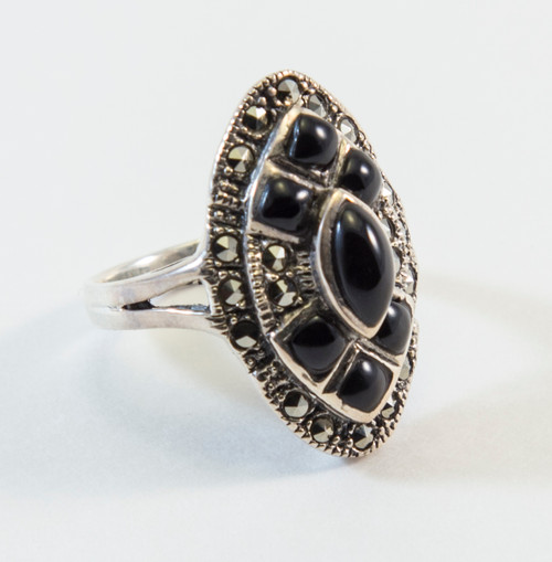 Art Deco Style Black Onyx and Marcasite