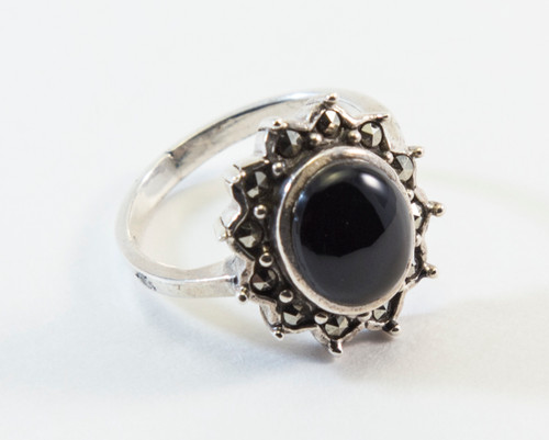 Black Onyx Cabochon and Swiss Cut Marcasites