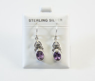 Genuine Oval-Shaped Amethyst Earrings with Traditional Balinese Design