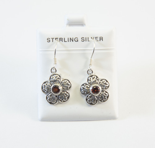 Dangling Flower Style Earring with Genuine Garnet Gemstones