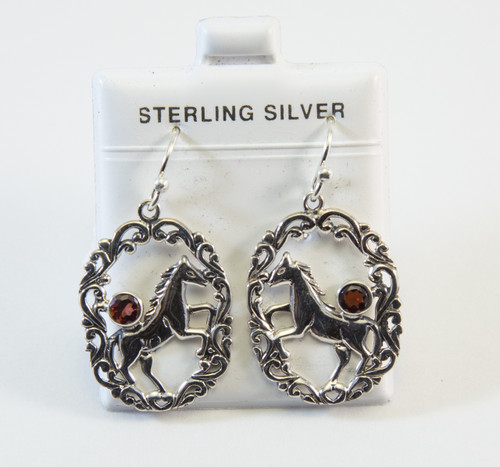 Balinese Garnet Earrings with Horse Design