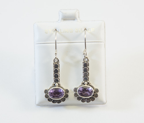 Granulated Silver Dots and Genuine Oval-Shaped Amethysts 
