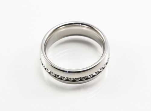 Silver Stainless Steel Band with Cubic Zirconia