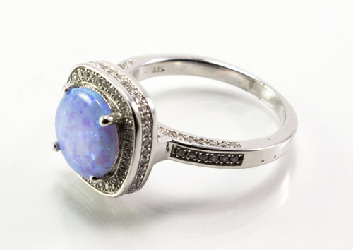 Square Light Blue Lab Opal Ring