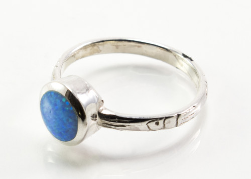 Round Dot Light Blue Lab Opal Ring