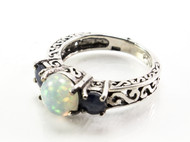 Sapphire and White Lab Opal Filigree Ring