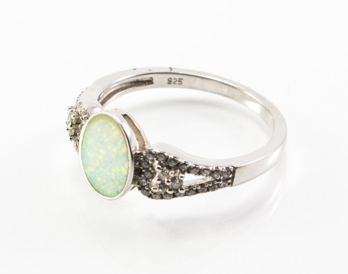 Oval-Shaped White Lab Opal and Micro Pave Ring